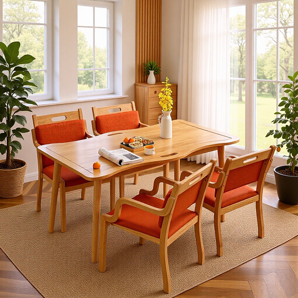 Solid Wood Elderly Table, Suitable for Aging Dining Table and Chair Combination, Nursing Home Apartment Furniture, Nursing Home Suitable for Aging Tables and Chairs