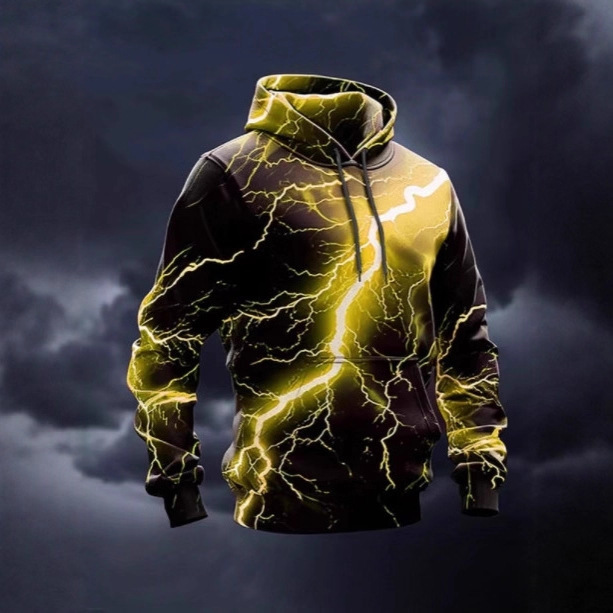 Cross-Border Men's Hoodie 3D Lightning Pattern Printed Casual Hooded Sweatshirt Autum New Street Sweatshirt Men