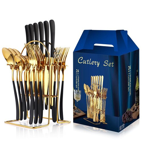 Amazon product Stainless steel tableware 24-piece set Moonlight 666 four-piece knife, fork and spoon gift box set