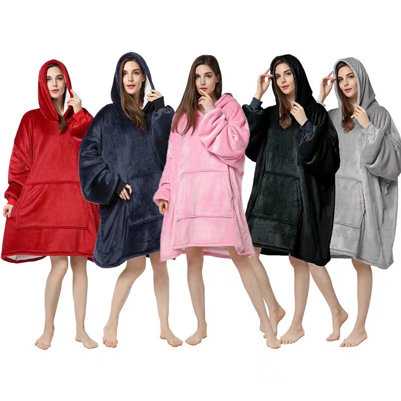 Solid Color European and American Couple Lazy Sweatshirt Wearable TV Blanket Lambskin Hooded Lazy Overcoat Cold-proof Lazy Clothes