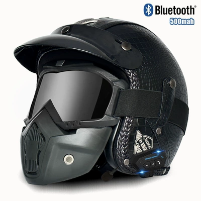 3/4 half helmet: Motosiklet kaskı (dəbilqə) - v-black-crocodile-mask-bluetooth-s