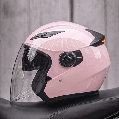 AD electric motorcycle helmet for men and women, 3C certified, three-quarter scooter helmet, all-season, with LED tail light, half helmet (Motosiklet kaskı (dəbilqə)) - girly-pink-msuitable-for-head-circumference-57-58-cm