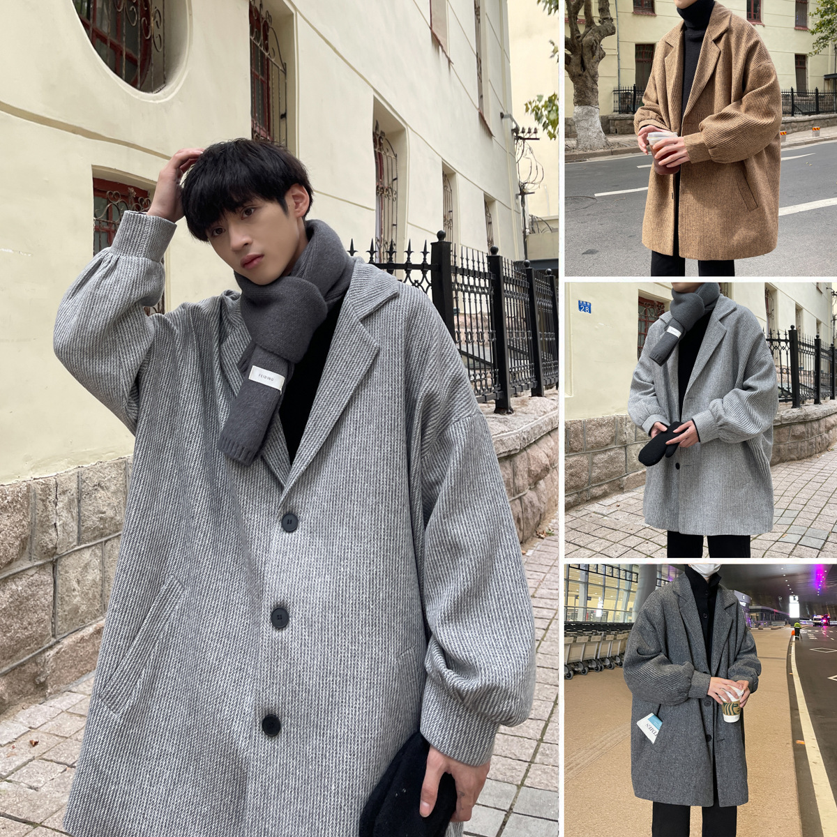 Abrigo de lana hombres Otoño e Invierno estilo coreano de moda media longitud abrigo de lana espesado suelto Ruan guapo invierno más tamaño gabardina
