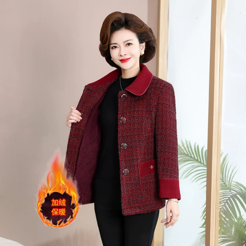 Xinxin Jia Demi-Season Short Down Jacket for Mothers, Cozy Velvet Wool Coat for Middle-Aged Women