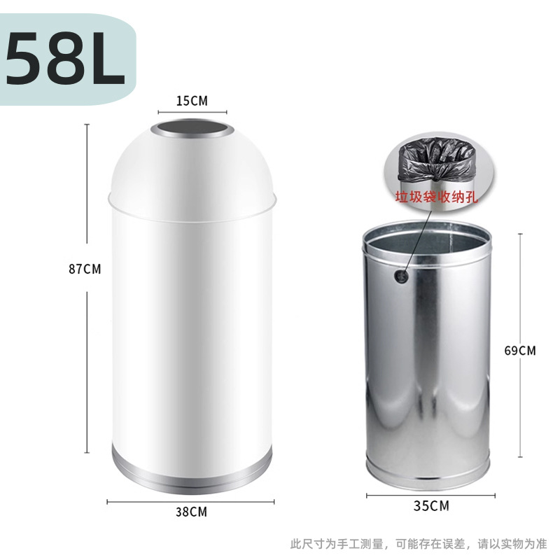 Gran contenedor de basura comercial de gran capacidad de bala de acero inoxidable redonda sin tapa centro comercial de comidas y café tienda de té de leche