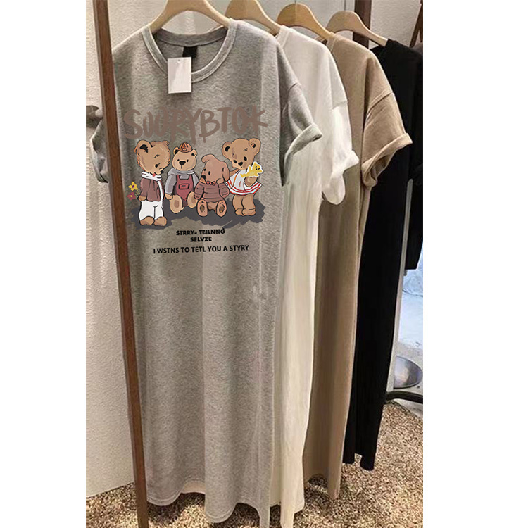 Loose Short-sleeved Dress Women's Summer Large Size Slimming Mid-length T-shirt Over-the-knee Casual Long Dress for Chubby Girls