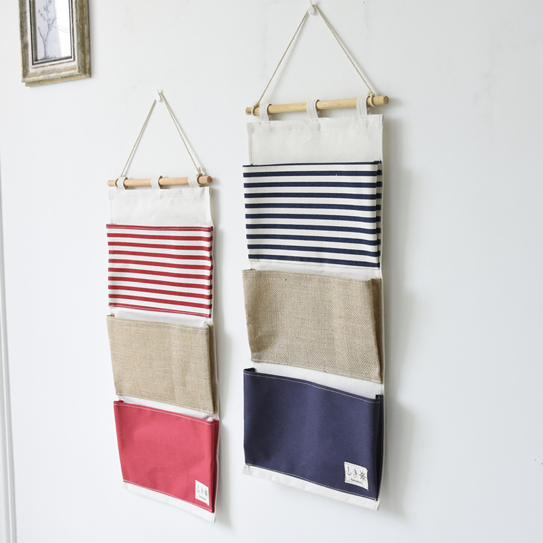 ZAKKA multifuncional bolsa de almacenamiento de costura a rayas 3 bolsillos bolsa colgante de almacenamiento/bolsa de pared 0631