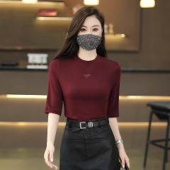 2025春秋新款时尚五分袖打底衫女士气质修身显瘦百搭休闲圆领T恤