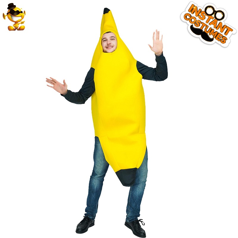 Pareja de adultos de Halloween parodia traje de plátano divertido fruta plátano carnaval etapa rendimiento traje de fiesta