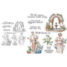 跨境手工纸艺透明印章手账装饰人物雕像图案硅胶印章橡皮章批发