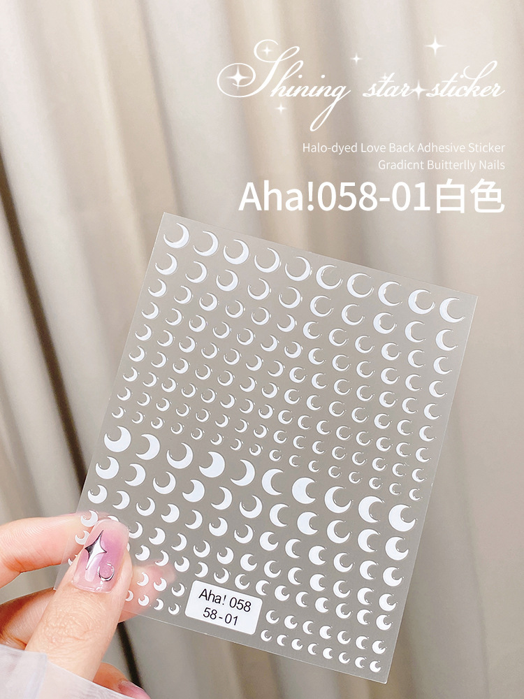 Red estrella de uñas pegatinas de espalda pegatinas de uñas 3D estampado de plata estrella mini papel decoración pegatinas de media luna pentagonal