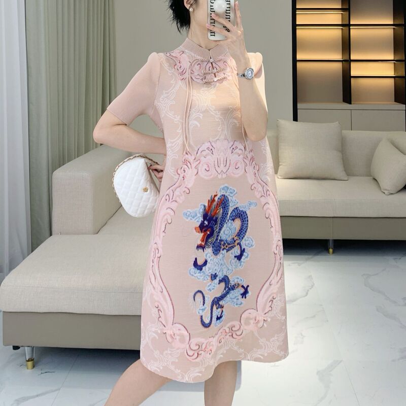 Mom dress New Women's Summer New Chinese Style Western Style Middle-aged and Elderly Women's Loose plus size Vintage Improved Cheongsam