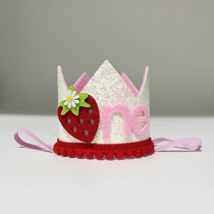 Spot Baby's First Birthday Decoration Crown Strawberry Small Crown Birthday Party Scene Layout Props
