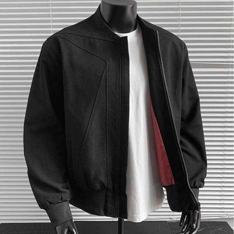 Black Red Short Cropped Structured Jacket Men's Autumn American Retro Pilot Jacket Trendy Baseball Jacket