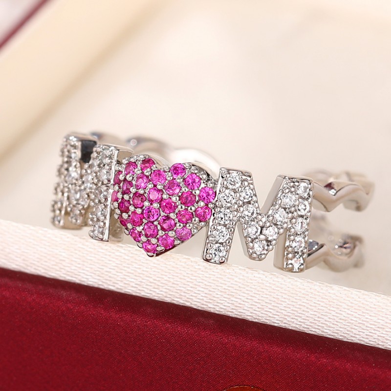 6g Weight Zircon Inlay Material Open Rings Classification Adjustable Ring Size 1 Piece Quantity Daily, Street Occasion Copper Material Letter, Heart Shape Pattern Women's Gender Inlay Design Shiny Style Shiny Letter Heart Shape Copper Inlay Zircon Open Rings 23