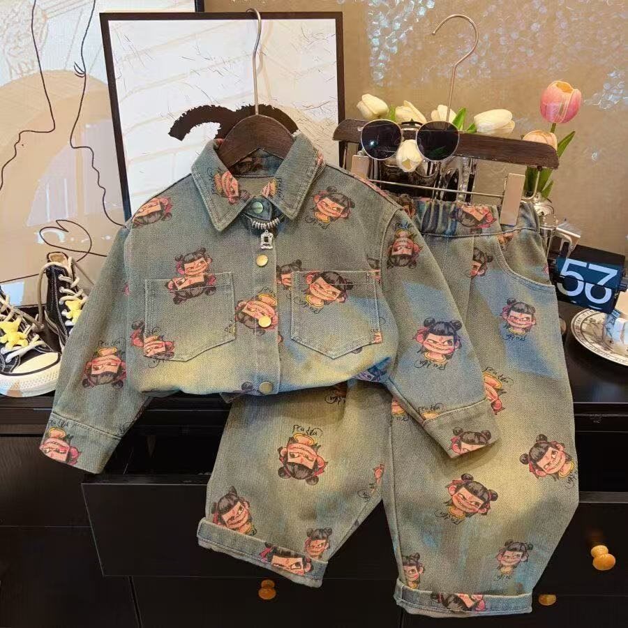 Children's Spring/Autumn New Nezha Cartoon Soft Denim Casual Jacket, Cute, Loose, Versatile, Stylish 500125