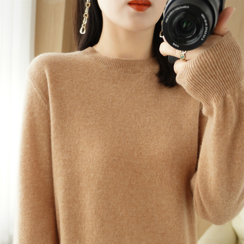 Women's Sweater Autumn and Winter Round Neck Long-Sleeved Knitted Sweater Knitwear Women's Cross-Border Sweater Base Shirt Women's Base Top