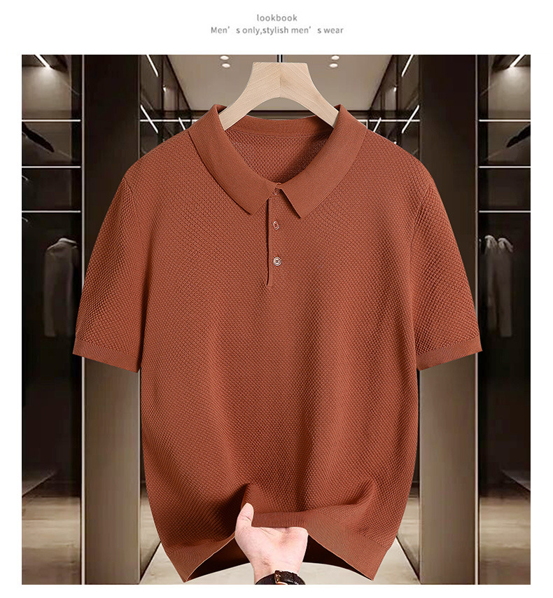 Men's Slim Fit Polo Shirt Light Luxury Fashion Knitted Short Sleeve Business Casual Solid Color Turn Down Collar Summer Top_viptrois.com