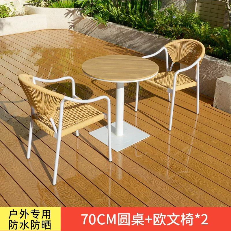 Mesa y silla de patio al aire libre, terraza de jardín de caña, balcón, mesa y silla de caña casuales, combinación de mesa y silla al aire libre