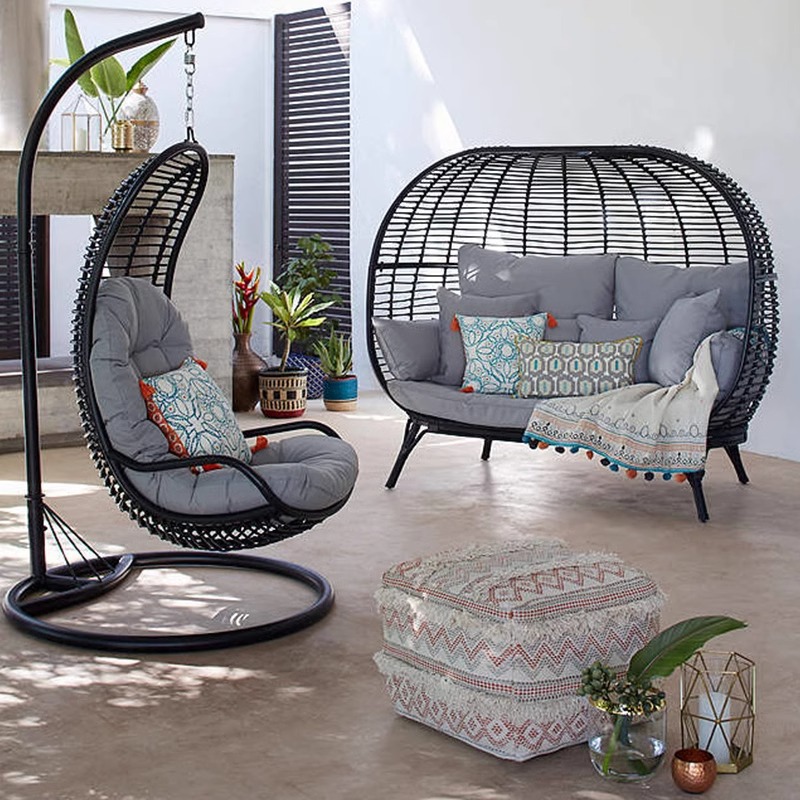 Silla de caña swinging popular en línea al aire libre, silla colgante de nido de pájaros, cama redonda interior y exterior, balcón de alojamiento residencial, lugar escénico, combinación de sofá perezoso