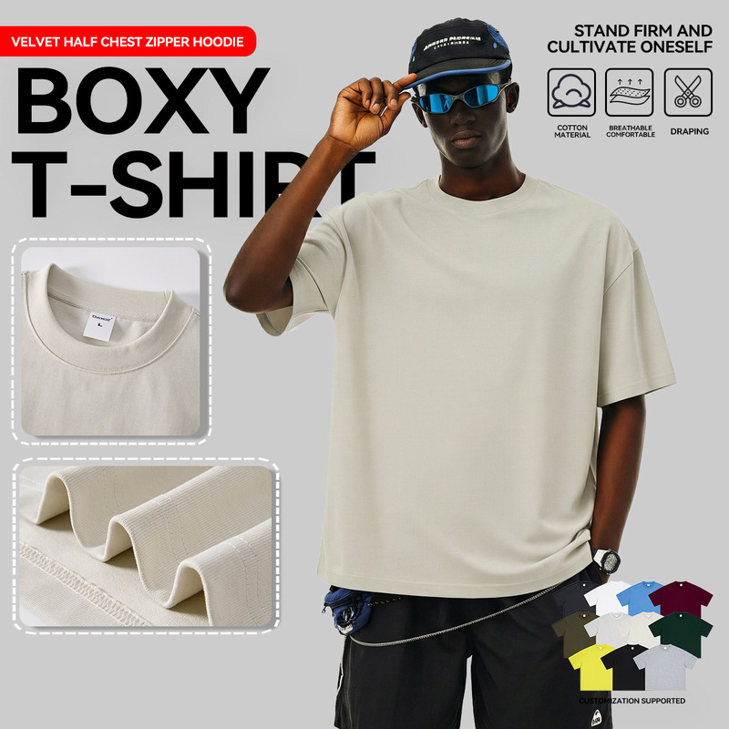 Spring New 400g Cotton Boxy Short Sleeve Custom Solid Color Spring New 400g Cotton Boxy Short Sleeve Custom Solid Color