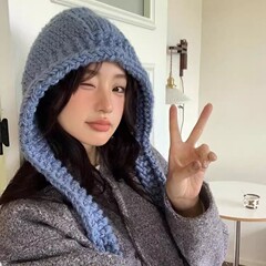 新款秋冬大号针织披肩帽子女款围巾保暖防寒大衣配饰坎肩护耳帽子