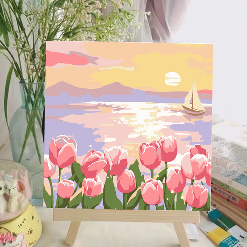 Digital oil painting diy hand-painted coloring decompression painting acrylic paint landscape flower living room decoration painting wholesale