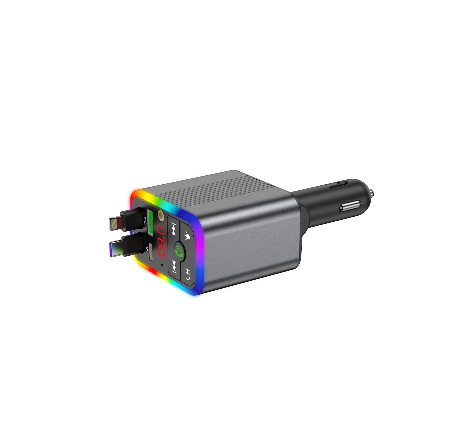 R3 car charger, Bluetooth MP3 receiver, starry sky ambient lighting, built-in retractable cable, fast charging, cross-border supply