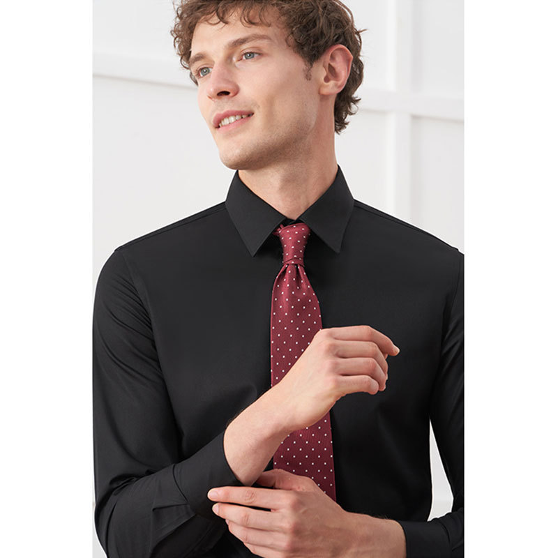 2022 Summer Men's Windsor Collar Long-sleeved Shirt Korean Style Slim-fit Business Casual Non-iron Shirt Men's Black Shirt