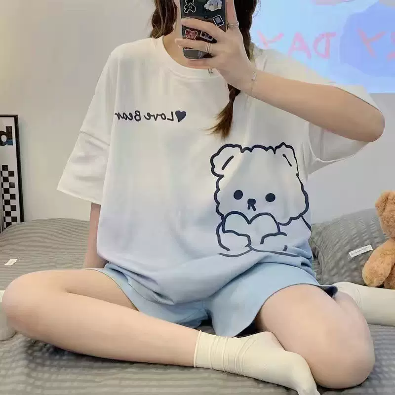 2025年新款睡衣女夏季可爱短袖短裤大码网红风外穿夏天套装家居服
