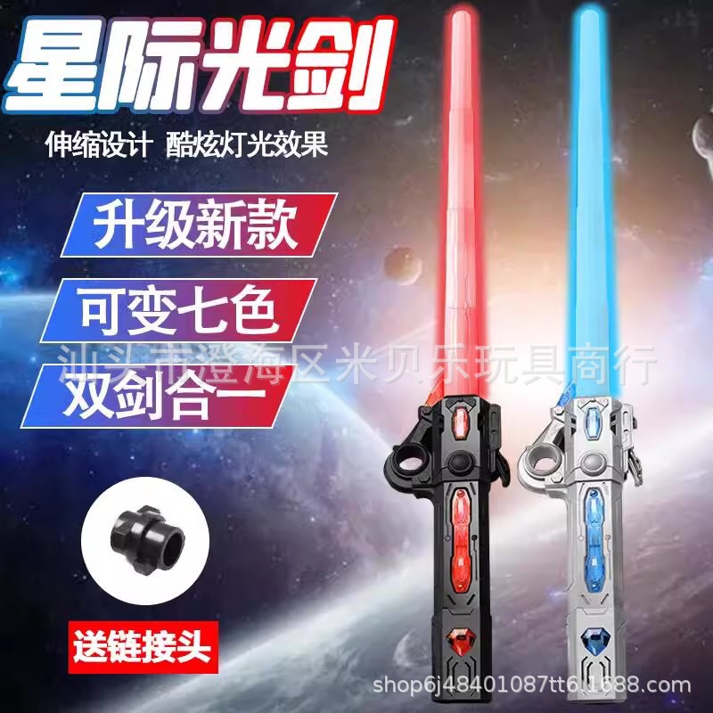儿童激光剑星球大战二合一手指旋转七彩音乐伸缩光剑发光玩具批发