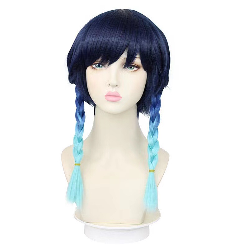 Anime Wig Original God Wendy Anime Wig Venti Blue and Black Gradient Braid Anti-warped cosplay Spot Anime Wig Original God Wendy Anime Wig Venti Blue and Black Gradient Braid Anti-warped cosplay Spot