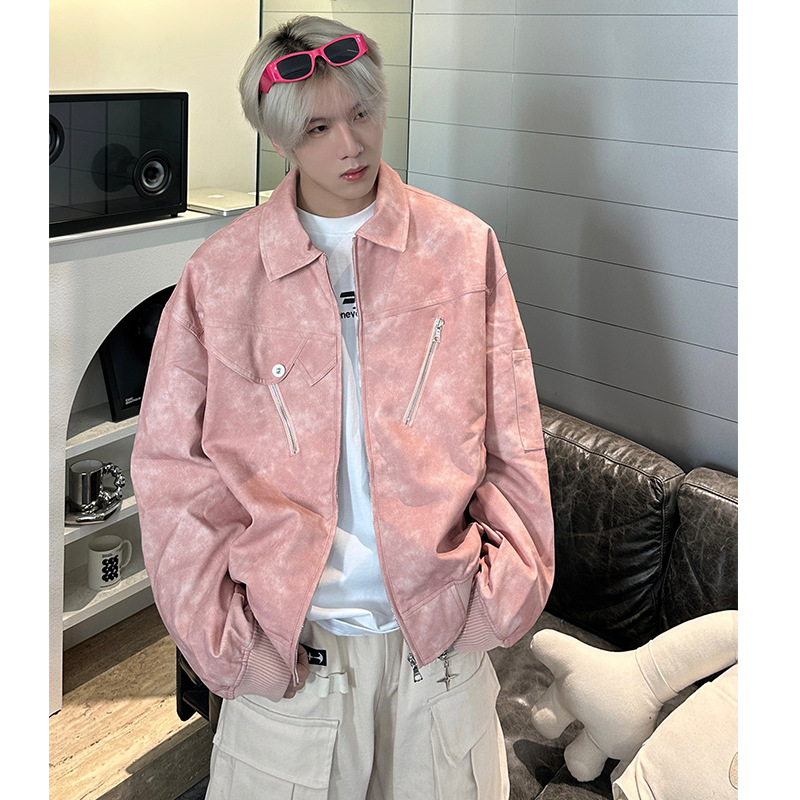 cleanfit晕染皮衣外套男秋冬款高级感痞帅机车服美式高街短款夹克