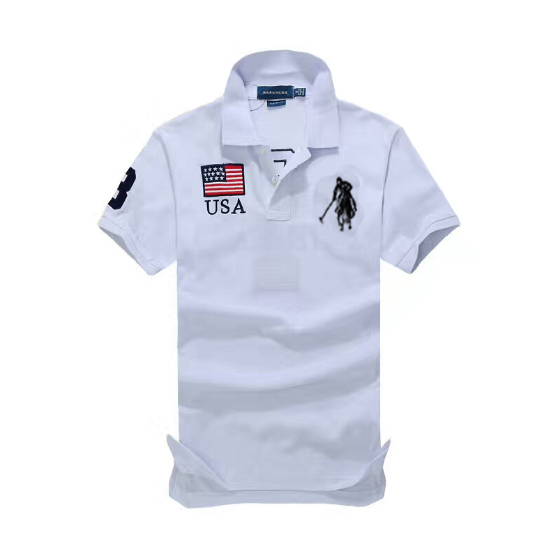 Summer Flag Men's Polo Shirt Lapel Embroidered Horse Pure Cotton Casual Large Size Top T-shirt Polo Short Sleeves