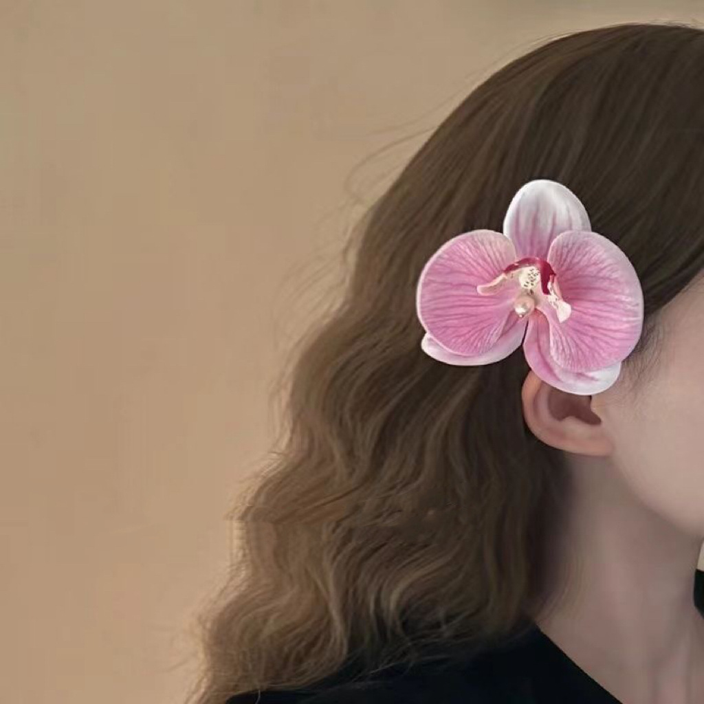 超仙胡蝶蘭シミュレーション花質感ヘアピン古風レトロ立体花高級感カモ口クリップ髪飾り