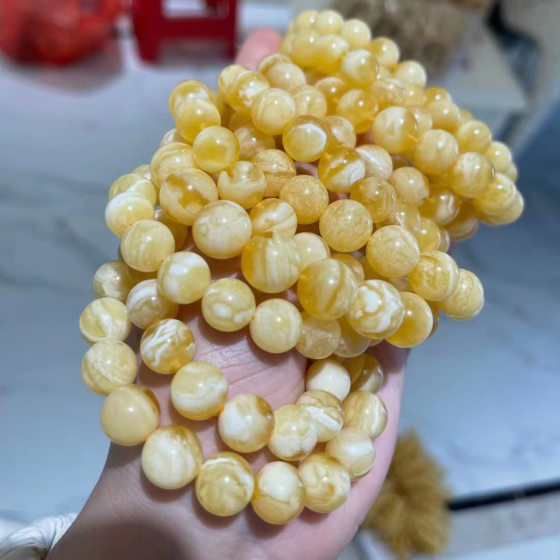 Raw ore amber beeswax Russian beeswax Gold White Demon Flower Bracelet all products with clear lines factory wholesale