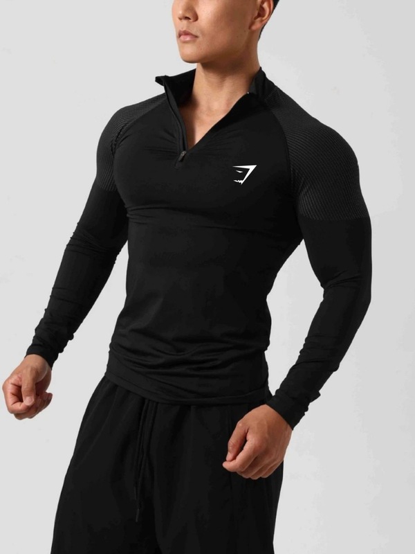 GYMSHARK男士秋季力紧身开门襟弹跑步运动训练半拉链长袖立领卫衣|undefined