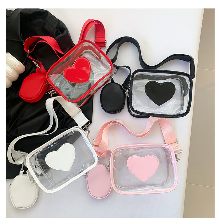 405g Weight Zipper Closure Type Single Shoulder Strap Strap Type Square Bag Bags Type Casual Occasion PVC Material Heart Shape Pattern Spring&Summer Season Women's Gender Streetwear Style Square Shape Women's PVC Heart Shape Streetwear Square Zipper Square Bag 1