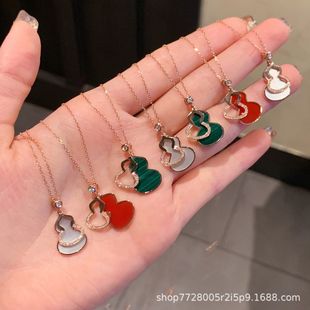 Double Gourd 18K Gold Necklace for Women, Socialite Light Luxury Niche Style Fortune Gourd Rose Gold Necklace