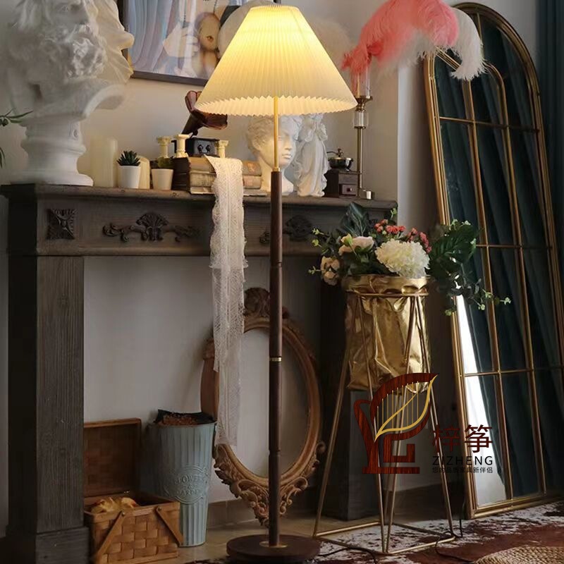 Walnut All-Copper Floor Lamp Living Room Study Bedside Nordic Solid Wood Light Luxury Retro American Brass Floor Lamp