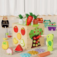 新款多功能六面体儿童益智百宝箱拔萝卜捉虫形状配对早教木制玩具