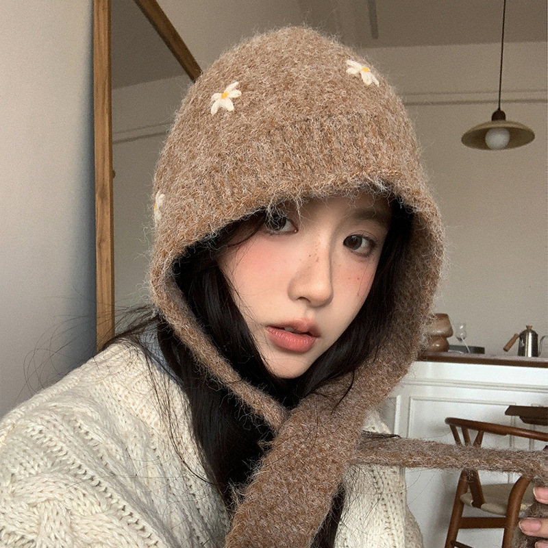 秋冬季巴拉克拉法帽女韩版新款大头围显脸小加厚针织毛线帽护耳帽|undefined