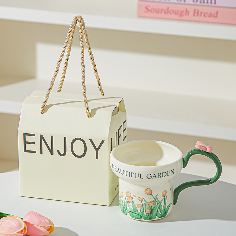 Taza de cerámica floral clásica taza de agua casera taza de desayuno taza de café de chicas taza de menú de la tarde regalo