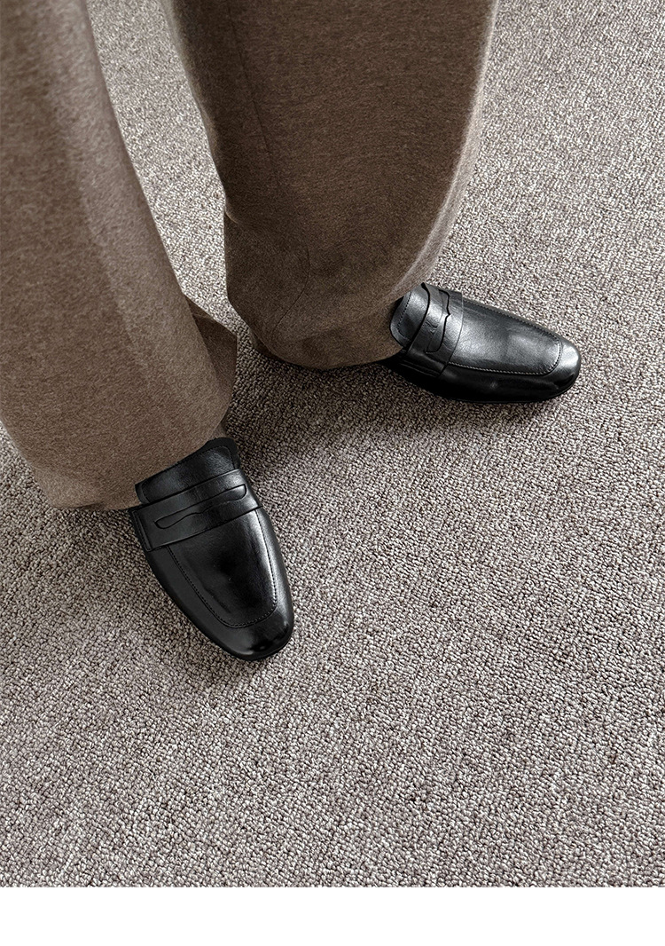 Giày loafer nữ mũi tròn da bò, gót vuông 2.5 cm phong cách Pháp — màu nâu chi tiết 9