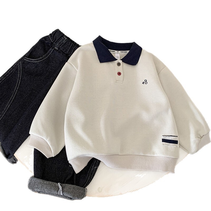 男童POLO衫卫衣2025秋装新品儿童纯色翻领上衣宝宝学院风套头衫|undefined