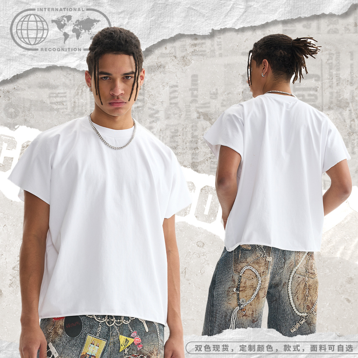 ETAI Hombre| Algodón de alta calidad boxy camiseta corta ancha marca de moda masculina pesada en un lado suelto estilo de color sólido manga corta