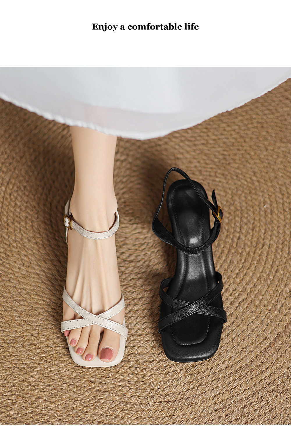 Sandal nữ quai ngang mũi hở gót 5.5 cm phong cách Hàn Quốc — đen chi tiết 11