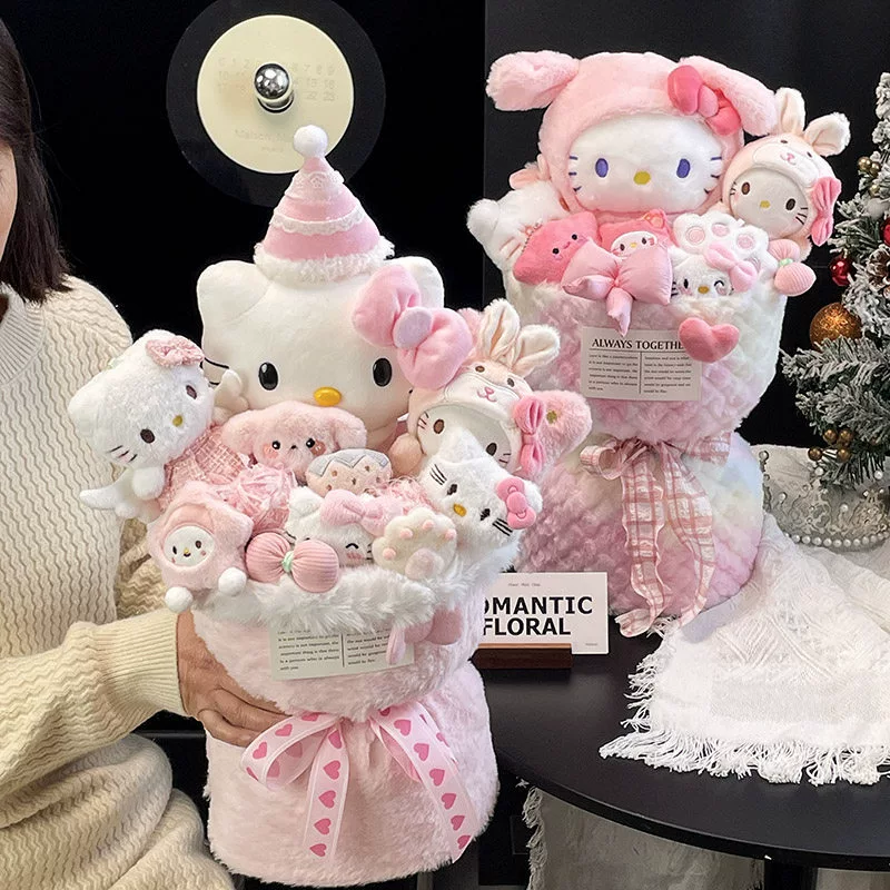 Плюшевый букет Hello Kitty, 30×22×35 см, с LED‑подсветкой, подарочным пакетом и открыткой