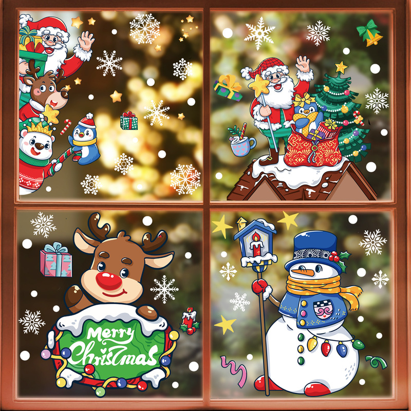 クリスマス装飾品雪花シールクリスマス楽しい老人雪だるまヘラジカ静電貼りクリスマスパーティー配置|undefined