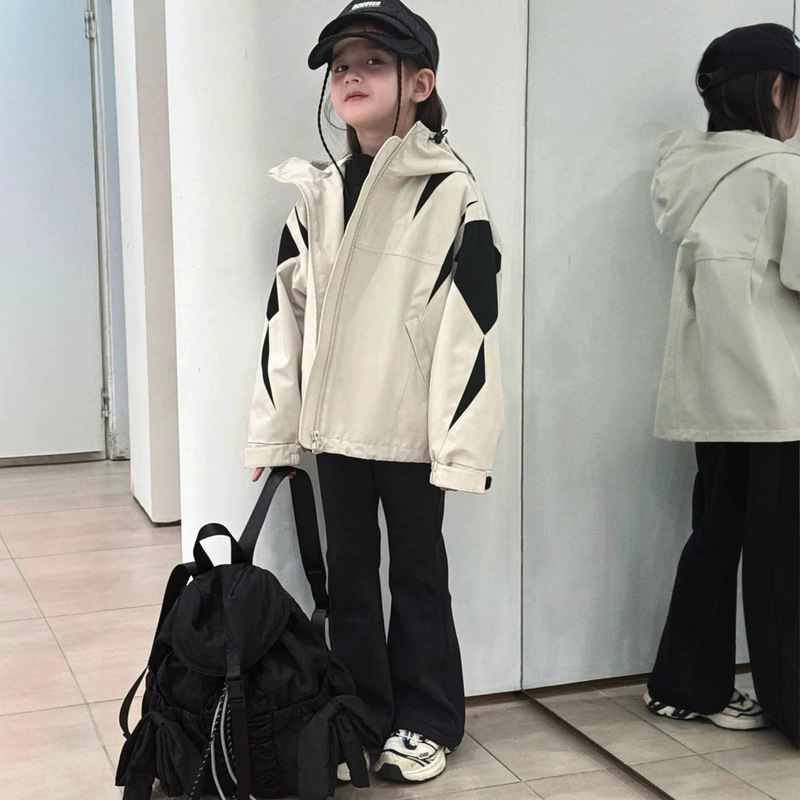 中大童女小众连帽半拉链外套2025新款秋拼色冲锋衣潮|undefined